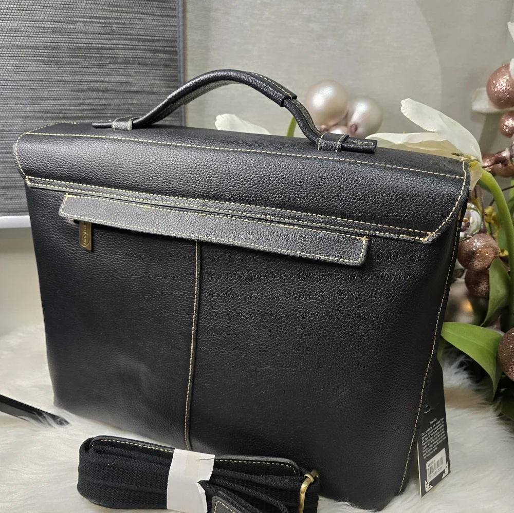 BLACKAmerileather Classical Leather Organizer BriefcaseFEATURES- Top Grain